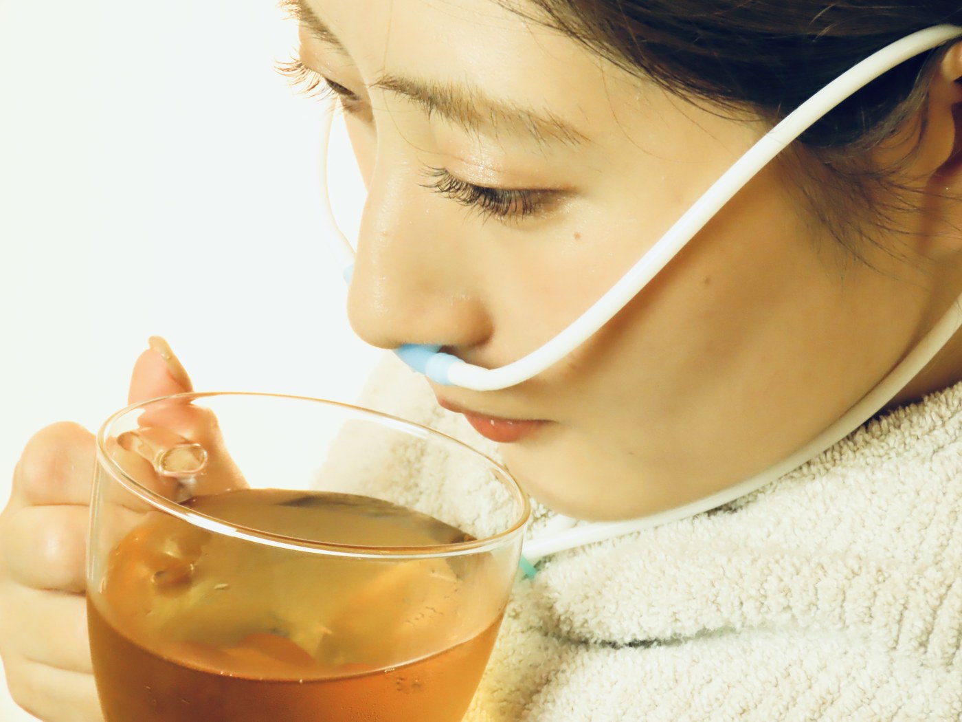 よもぎ蒸し お茶を飲む様子